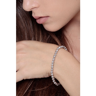 Pulsera fantasía para mujer en oro blanco diamantado de 18k