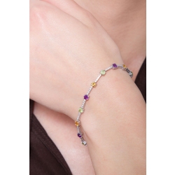 Pulsera en oro blanco de 18 quilates con diamantes y 15 topacios multicolores 2