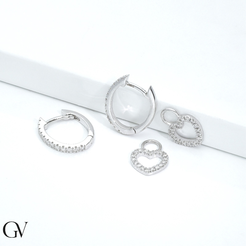 Aros de oro blanco 18 quilates con colgante de corazón Aros de oro blanco 18 quilates con colgante de corazón