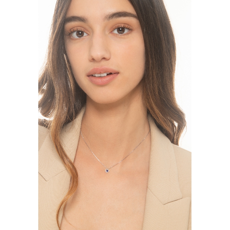 Collar oro blanco 18k corazón zafiro y diamantes