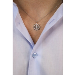Collar oro blanco de 18 quilates con colgante de timón en diamantes 2
