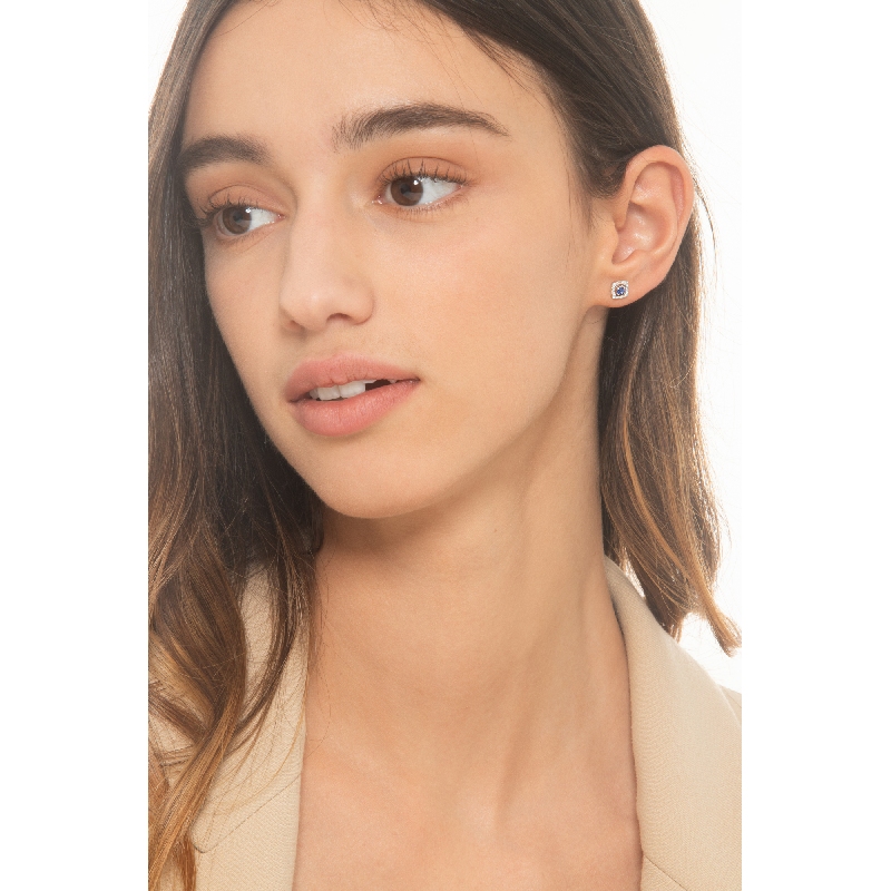 Pendientes con diamantes en oro blanco 18k con zafiro azul 