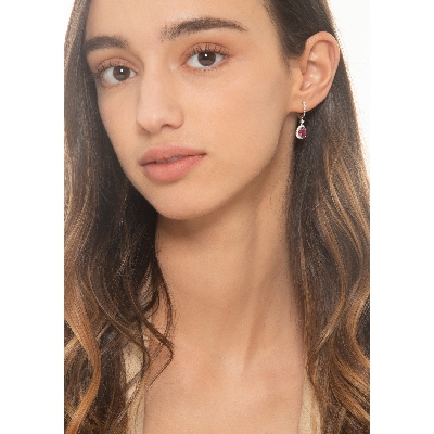 Pendientes en oro blanco 18k con gota con rubies y diamantes