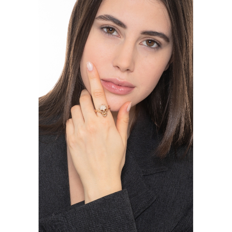 Anillo calavera Oro Rosa 18k con diamantes