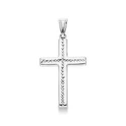 Colgante cruz en oro blanco de 18 quilates diamantado
