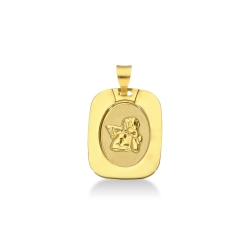 Medalla rectangular con angelito en oro amarillo 18k