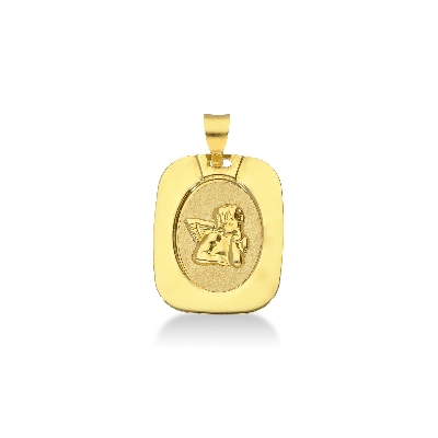  Medalla rectangular con angelito en oro amarillo 18k