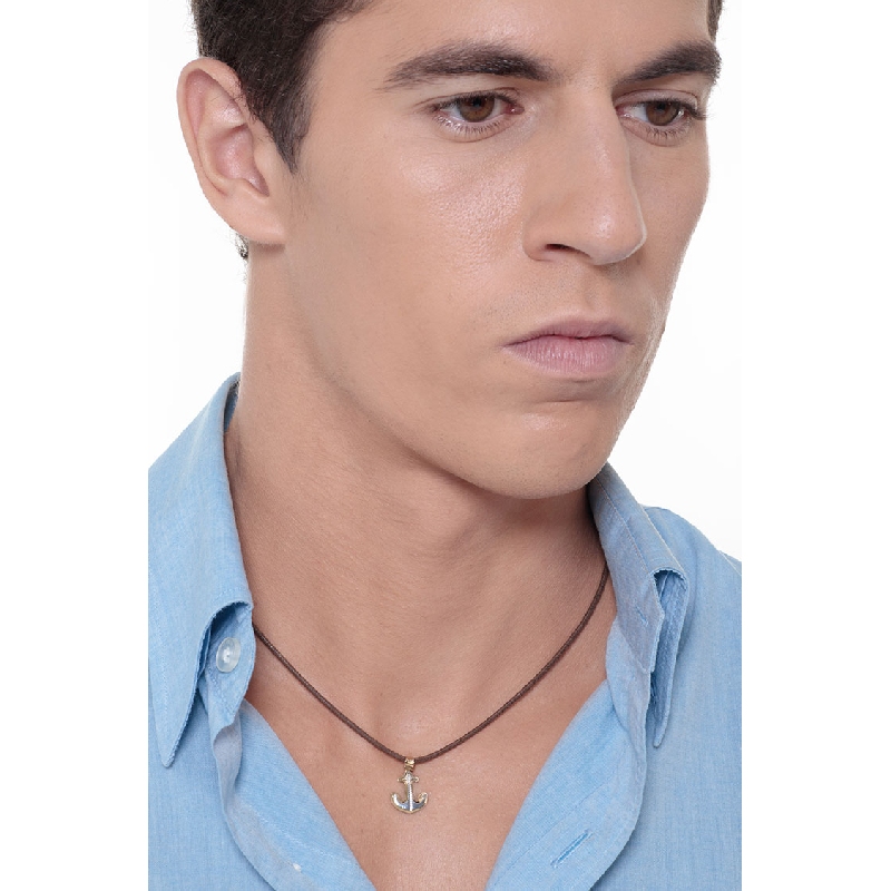 Colgante Ancla en oro blanco y oro amarillo 18k