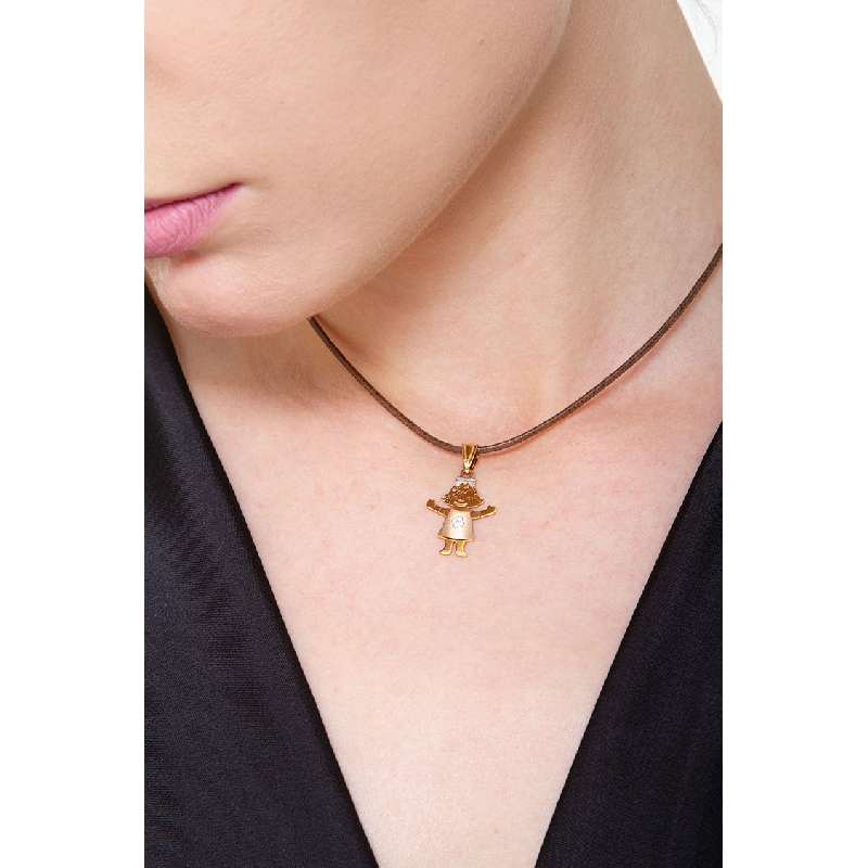 Colgante para niña en oro blanco, amarillo y rosa 18k.