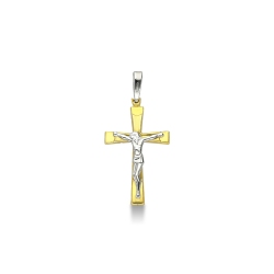 Colgante de cruz bicolor en oro blanco y amarillo 18k