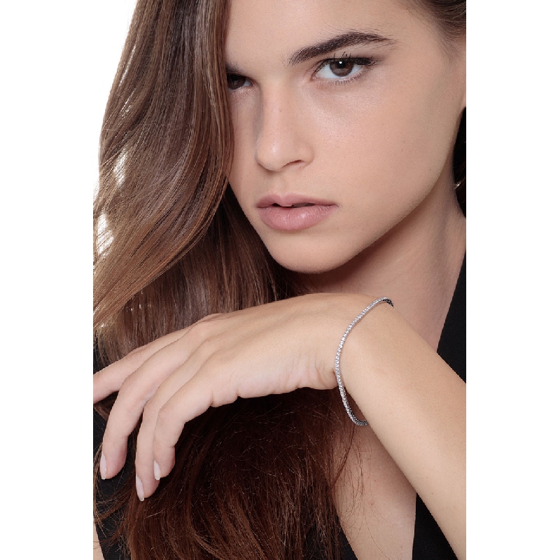 Pulsera Tennis para Mujer en Oro Blanco 18k con Circonitas, 18 cm