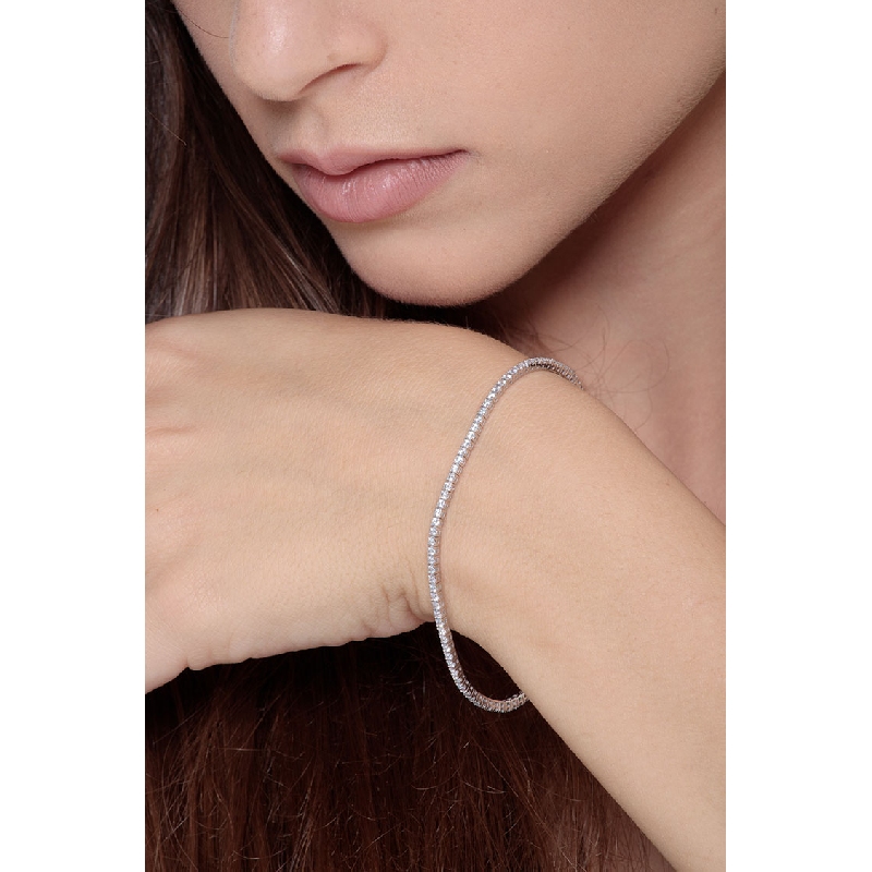 Pulsera Tennis para Mujer en Oro Blanco 18k con Circonitas, 18 cm