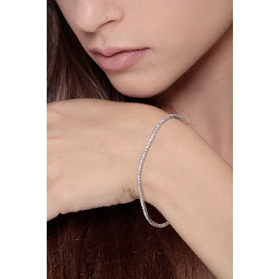 Pulsera Tennis para Mujer en Oro Blanco 18k con Circonitas, 18 cm