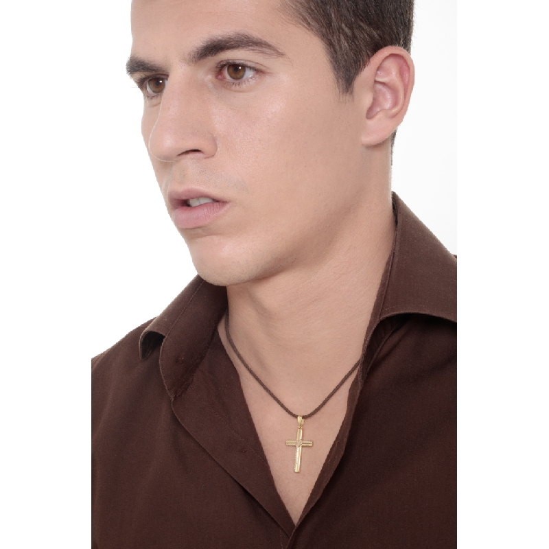 Colgante cruz en oro blanco, rosa y amarillo diamantado