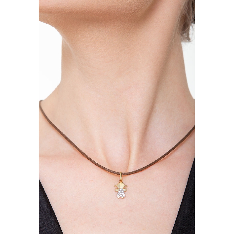 Colgante niña en oro amarillo 18k con pavé de circonitas