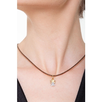 Colgante niña en oro amarillo 18k con pavé de circonitas