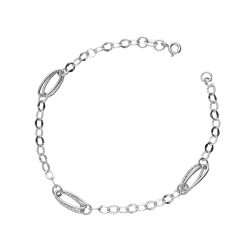 Pulsera eslabones cadena y óvalos oro blanco 18K