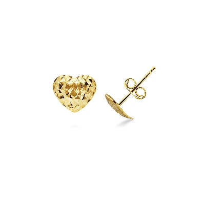 Pendientes corazón en oro amarillo 18k diamantado