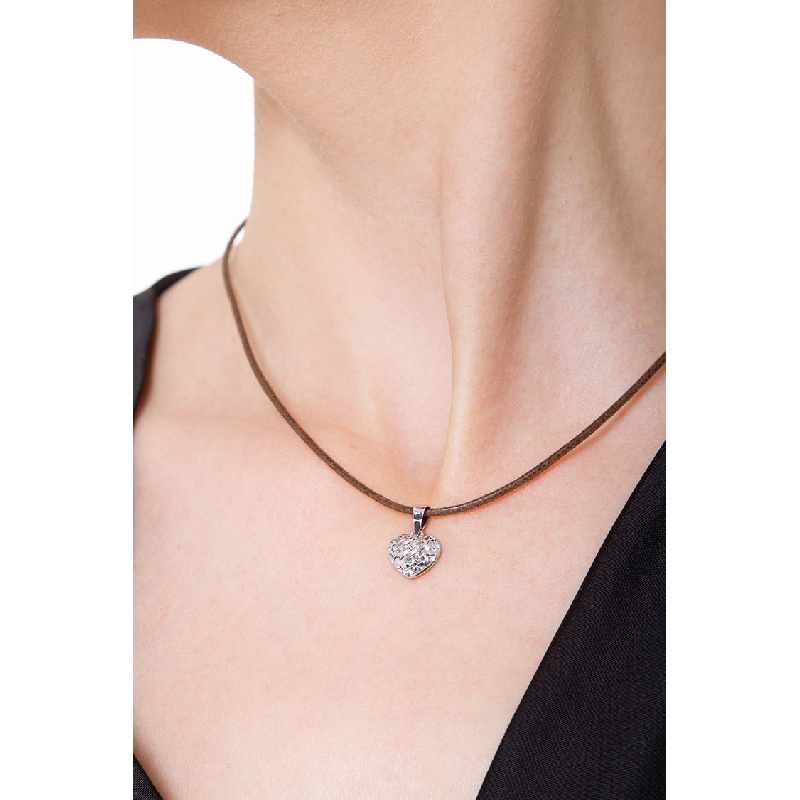 Colgante corazón en oro blanco diamantado 18K, 1 cm Colgante corazón en oro blanco diamantado 18K, 1 cm