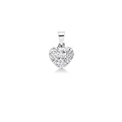 Colgante corazón en oro blanco diamantado 18K, 1 cm