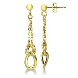 Pendientes colgantes en oro amarillo con cadena diamantada