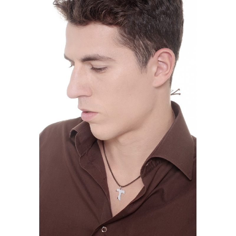 Colgante Cruz Tau Oro Blanco 18k