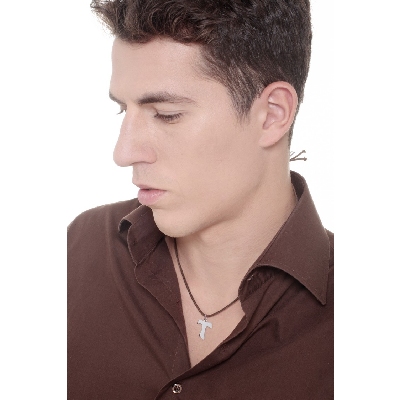 Colgante Cruz Tau Oro Blanco 18k