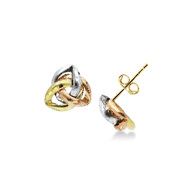 Pendientes trenzados en oro amarillo, blanco y rosa de 18k