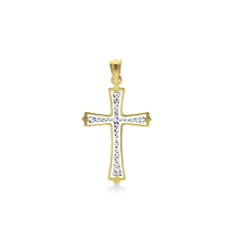 Colgante cruz diamantado en oro blanco y amarillo de 18 quilates