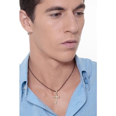  Colgante cruz en oro amarillo de 18k diamantado