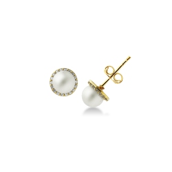 Pendientes de oro amarillo de 18 quilates con perlas y circonitas